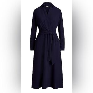 NWOT Ralph Lauren Midnight Blue Surplice Georgette Faux Wrap Midi Dress 10